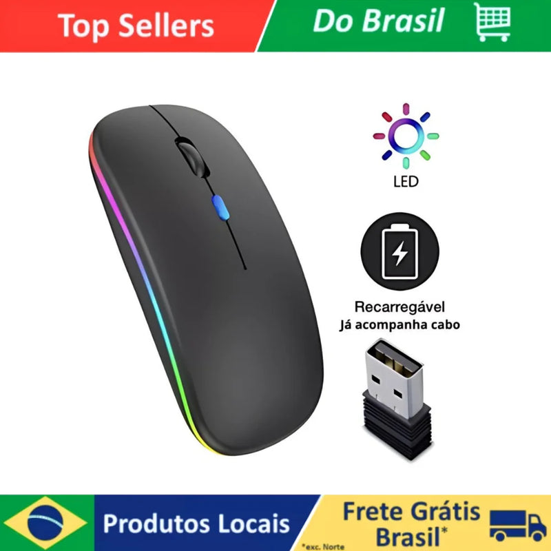 Mouse Wireless Recarregável Led Rgb 2.4 Ghz Sem Fio