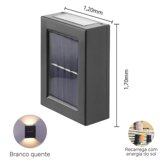 Lâmpada solar fina LED com 2 focos de luz quente para parede IP65