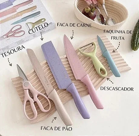 Conjunto Kit Facas Colorido em Aço Inoxidável com 6 Peças!