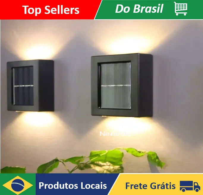 Lâmpada solar fina LED com 2 focos de luz quente para parede IP65